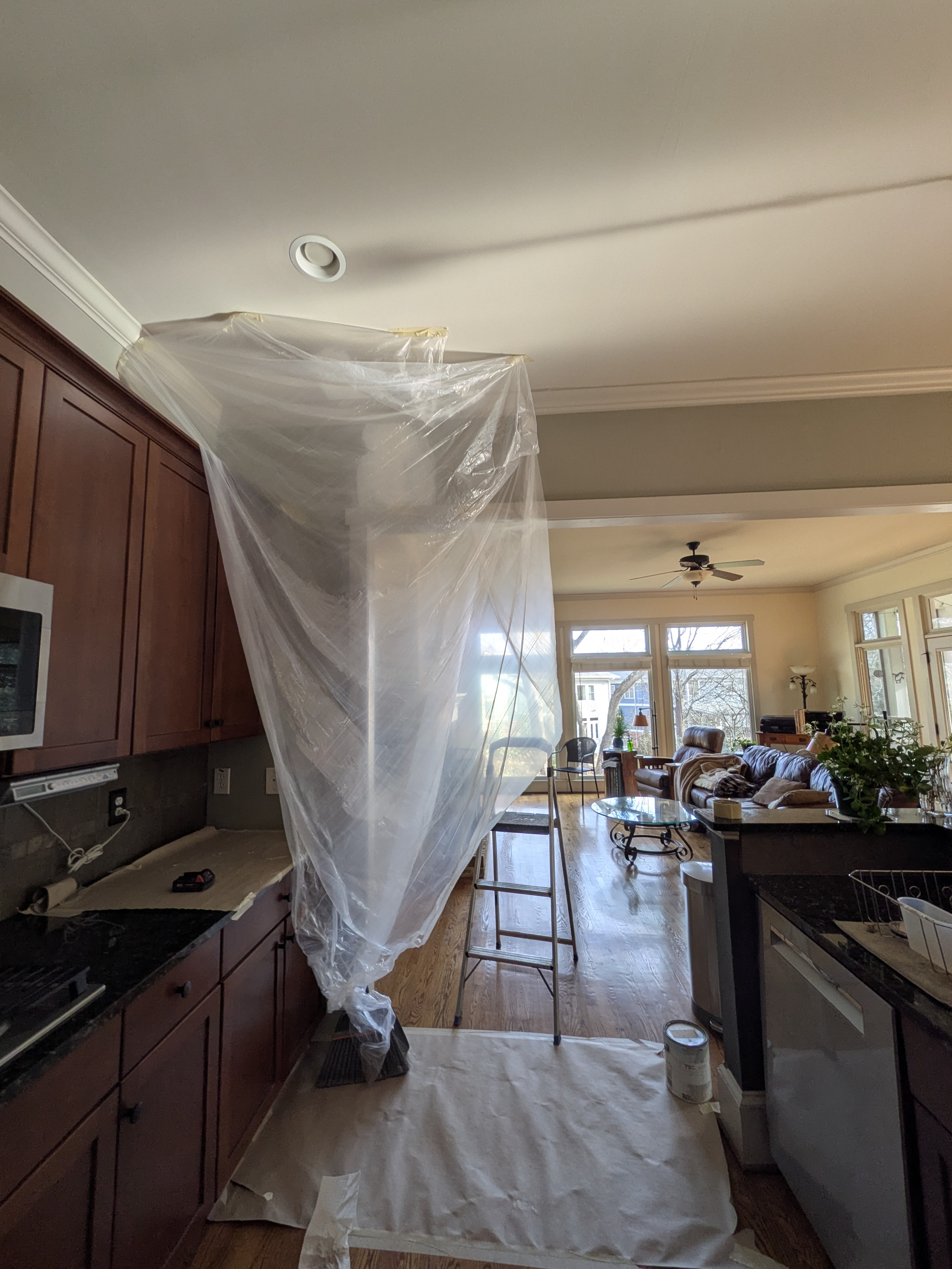 Plastic sheeting used to isolate the kitchen during renovation